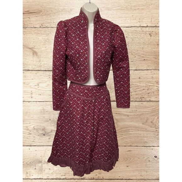 Jessica’s Gunnies Gunne Sax Skirt Set Prairie Quilted Cottage Boho Peasant‎ Wine - Picture 1 of 16